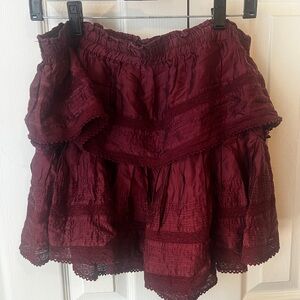 Loveshackfancy oxblood red ruffle Skirt size XL